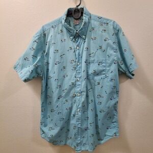 J.Crew Mens Island Hawaiian Shirt Large Tropical Short Sleeve Button Trees Ocean